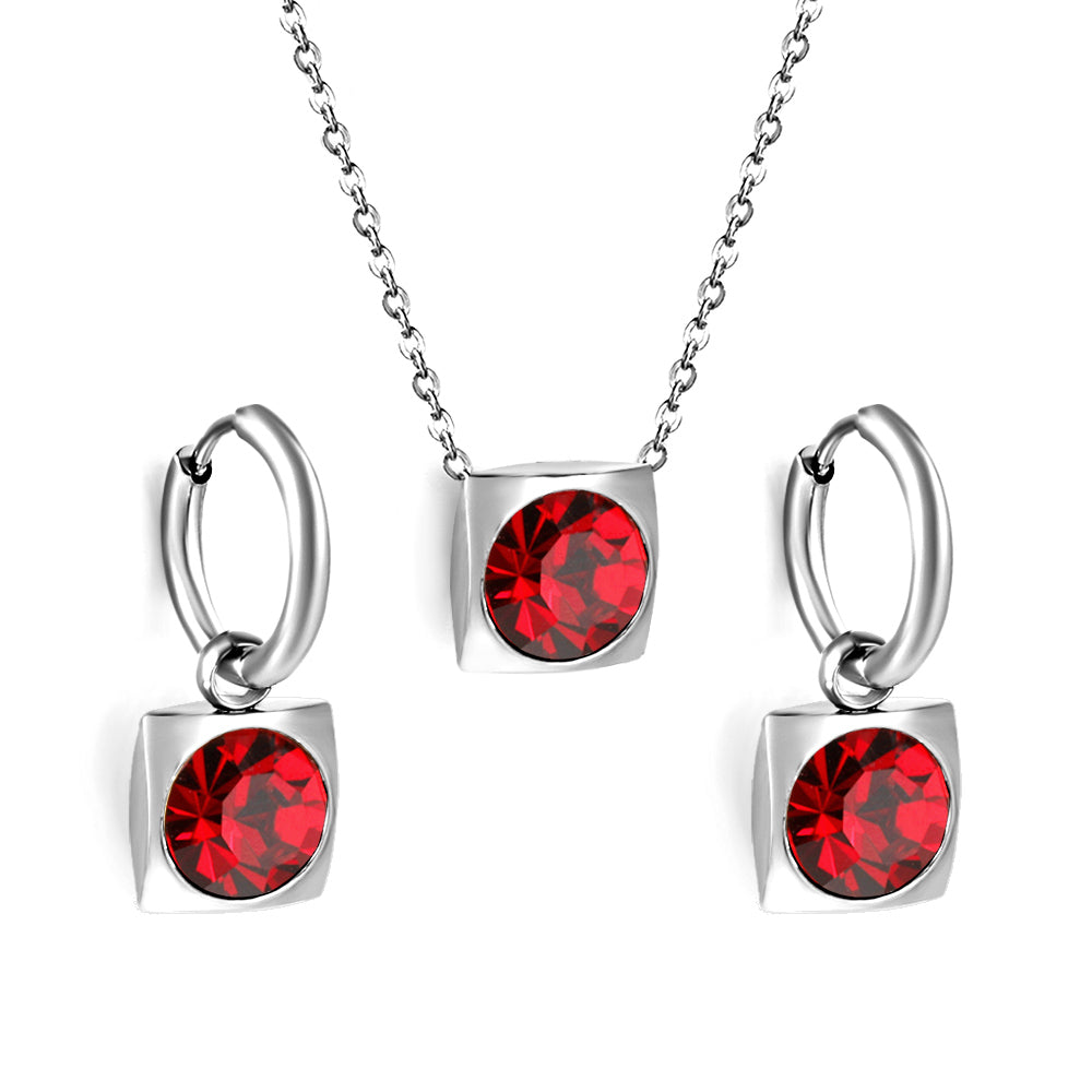 Square with White Pearls & White Diamonds & Red Diamonds & Blue Diamonds & Kong Blue Diamonds Jewelry Set Steel / Gold asonjewelry